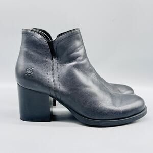 Born Boots Womens 9 Black Leather Ankle Booties Round Toe Block Heel Zip Comfort